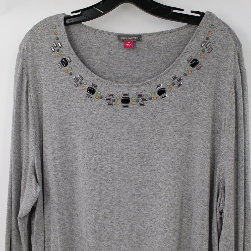 Vince camuto sweater Women's 2x embellished jewel long sleeve gray stretch rayon - Picture 2 of 11